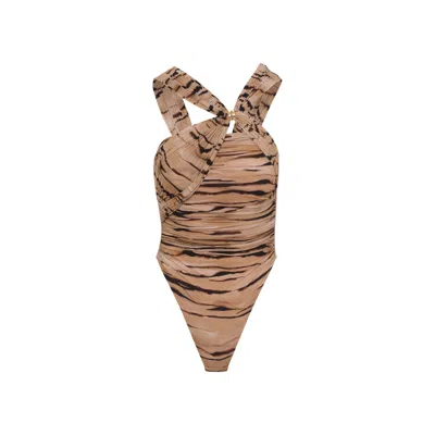 Elisabetta Franchi Tiger Print Mini Bodysuit In Multi