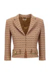 Elisabetta Franchi Camel Diamond Pattern Blazer With Cropped Silhouette