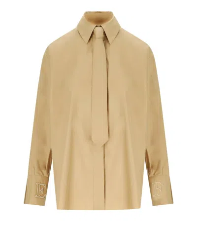 Elisabetta Franchi Camel Shirt With Tie In Brown