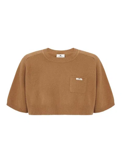 Elisabetta Franchi Camel Wool Cropped Sweater In Brown