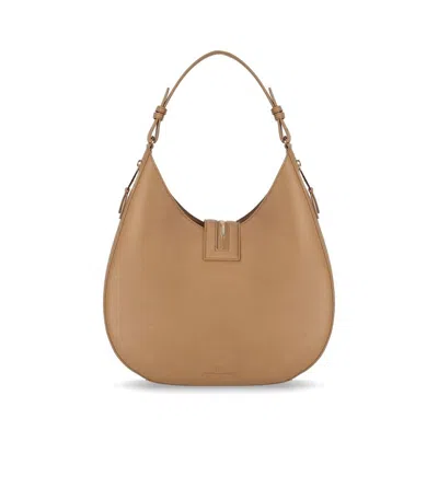 Elisabetta Franchi Camel Zipped Shoulder Bag In Beige