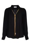 Elisabetta Franchi Sheer Fabric Collared Neck Gold Chain Long Sleeves In Black