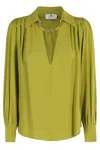 Elisabetta Franchi Blouse In Georgette Fabric With Jewel Detail In Green