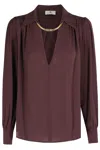 Elisabetta Franchi Logo Metal Detail Collar Shirt In Brown