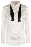 Elisabetta Franchi Long-sleeve Satin-finish Shirt With Classic Collar In White