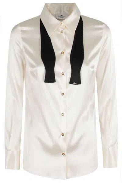 Elisabetta Franchi Silk Satin Blouse With Bow Tie In White