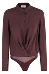 Elisabetta Franchi Draped Body Shirt In Deep Merlot In Black