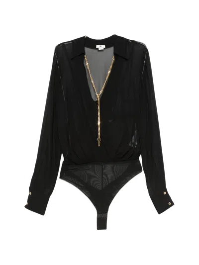 Elisabetta Franchi Camicia A Body Sheer Black Bodysuit