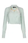 Elisabetta Franchi Shirt With Chain Detail And Cropped Length In Blue
