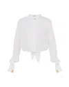 Elisabetta Franchi Camicia Bianca Con Strass E Nodo In White