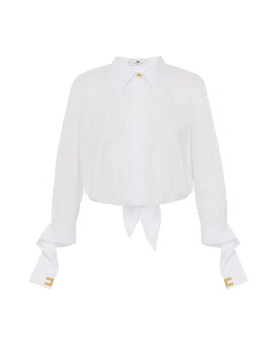 Elisabetta Franchi White Shirt With Rhinestones And Knot In 100