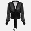 Elisabetta Franchi Blouse In Voile Fabric With Sash In Black