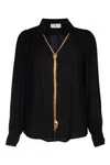 Elisabetta Franchi Sheer Fabric Collared Neck Gold Chain Long Sleeves In Black