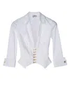 Elisabetta Franchi V-neck Long Sleeve Top With Gold Buttons In White