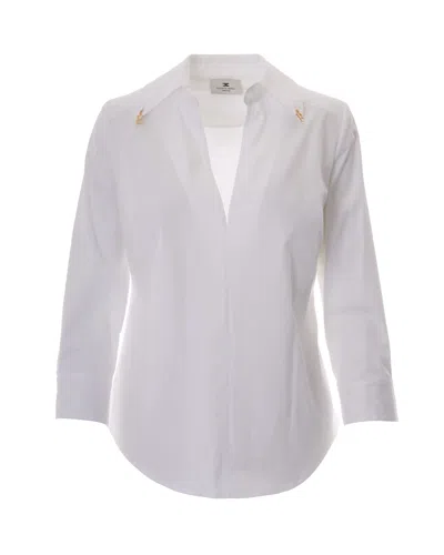 Elisabetta Franchi White Stretch Cotton Shirt With Deep V-neck