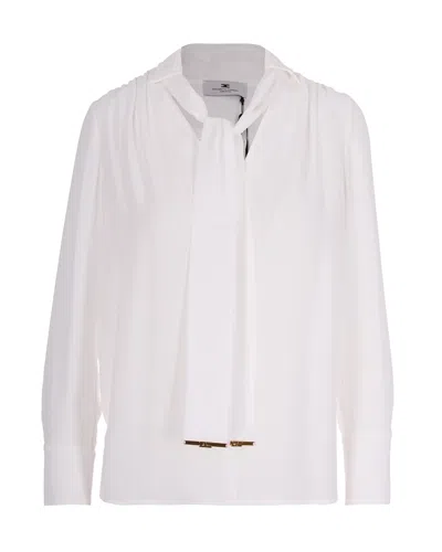 Elisabetta Franchi Viscose Georgette Blouse With Decorative Neck Sash In White