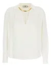 Elisabetta Franchi Viscose Georgette Shirt With Removable Necklace Detail In Nude