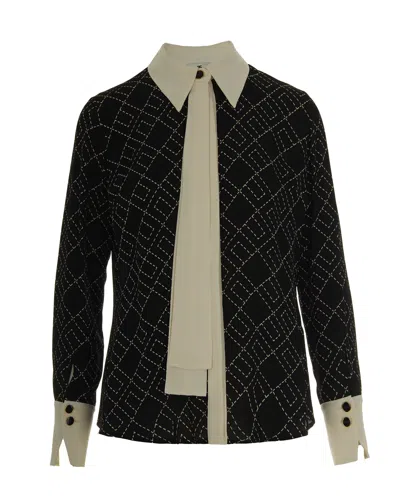 ELISABETTA FRANCHI GEORGETTE SHIRT WITH TWO-TONE PRINT BLACK/MILK
