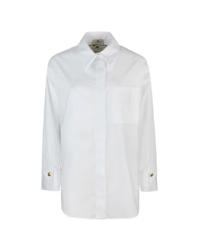 Elisabetta Franchi Poplin Shirt With Embroidered Pocket In White