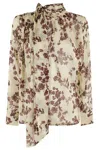 Elisabetta Franchi Floral Patterned Silk Blouse With Scarf Detail In Multi