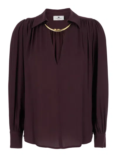 Elisabetta Franchi V-neck Georgette Shirt With Removable Metal Necklace In Purple