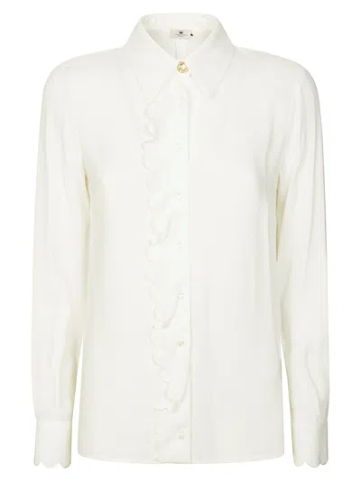 Elisabetta Franchi Classic Ruffle-trimmed Silk Blouse In White