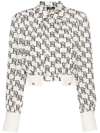 Elisabetta Franchi Georgette-bluse Mit Logo-print In E84burro/nero
