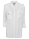 Elisabetta Franchi Three-quarter Sleeve White Shirt With Flap Pockets In White
