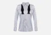 Elisabetta Franchi Satin Long Sleeve Shirt With Bow Tie In White