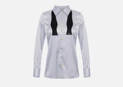 Elisabetta Franchi Satin Long Sleeve Shirt With Bow Tie In White