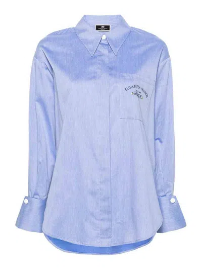 Elisabetta Franchi Striped Drop-shoulder Cotton Shirt In Light Blue