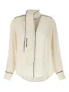 Elisabetta Franchi Georgette Blouse With Contrast Piping And Neck Tie In White