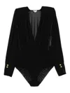 Elisabetta Franchi Pleated-panel Button-cuff Bodysuit In Black