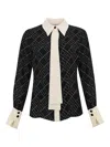 Elisabetta Franchi Georgette Shirt With Two-tone Logo Print In Black