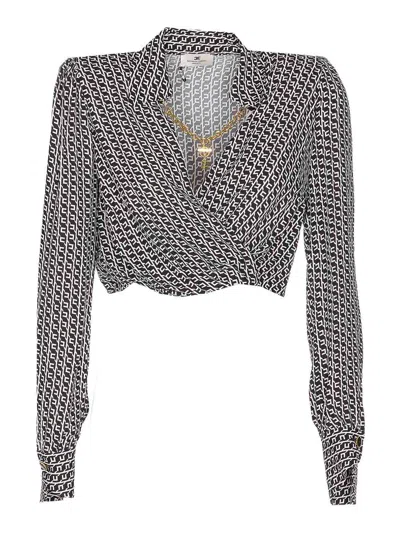 Elisabetta Franchi Black And White Cropped Shirt In Multi