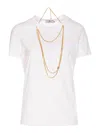 Elisabetta Franchi Logo T-shirt With Gold Chain Detail In White