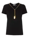 Elisabetta Franchi Crew Neck T-shirt Gold Chain Detail In Negro