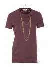 Elisabetta Franchi Crewneck Top Featuring Chain Detail And Charms In Purple
