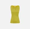Elisabetta Franchi Fitted Sleeveless Top With Button Embellishments And Gathered Neckline In Brown