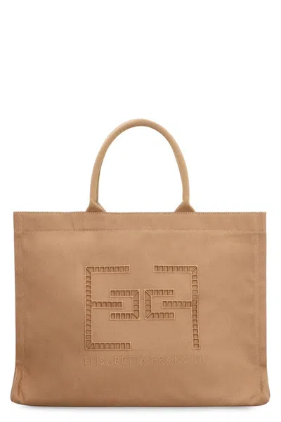 Elisabetta Franchi Canvas Tote Bag In Brown