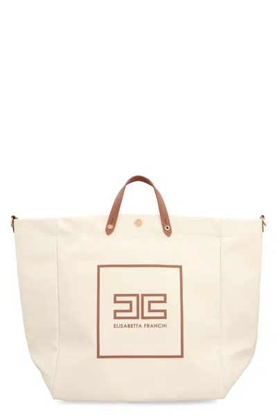 Elisabetta Franchi Canvas Tote Bag In White