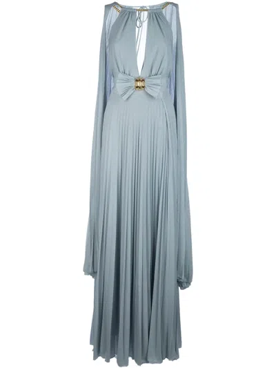 Elisabetta Franchi Cape-design Lurex Gown In Blue