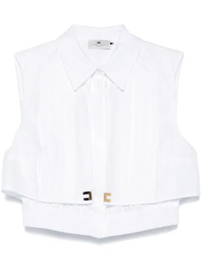 Elisabetta Franchi Cape-insert Cropped Shirt In White