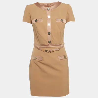 Pre-owned Elisabetta Franchi Caramel Brown Crepe Button Detail Mini Dress M