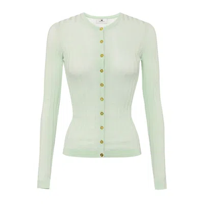 Elisabetta Franchi Ribbed Buttoned Cardigan In Green