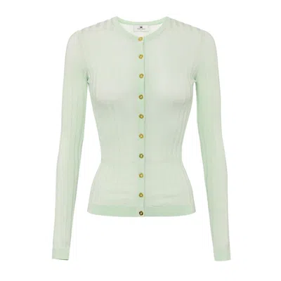 Elisabetta Franchi Long-sleeved Knitted Cardigan In White