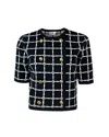 Elisabetta Franchi T-shirt With Geometric Pattern And Gold Buttons In Black