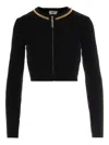 Elisabetta Franchi Diamond Knit Cardigan With Black Jewel Detail In Black