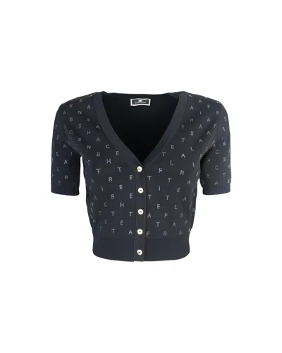 Elisabetta Franchi Cardigan Cropped In Viscosa Con Lettering In Strass In 110