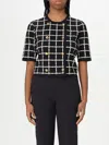Elisabetta Franchi T-shirt With Geometric Pattern And Gold Buttons In Black